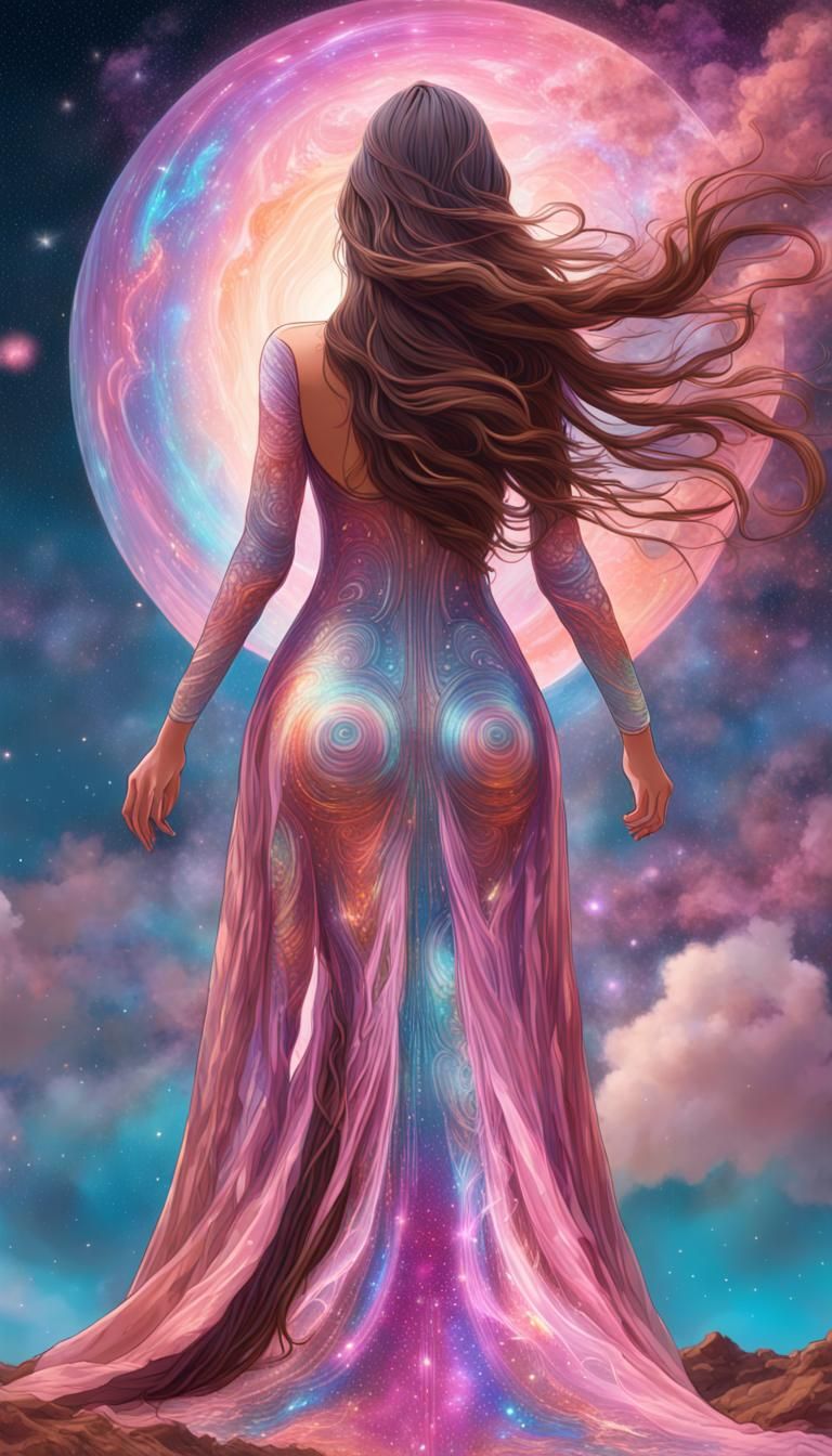 Cosmic Woman in Astral Dress: A Holographic Illustration