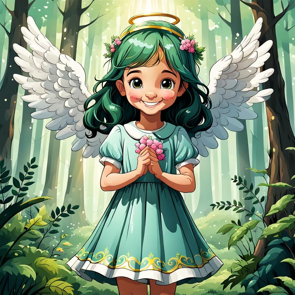 Cartoon Angel in a Colorful Forest