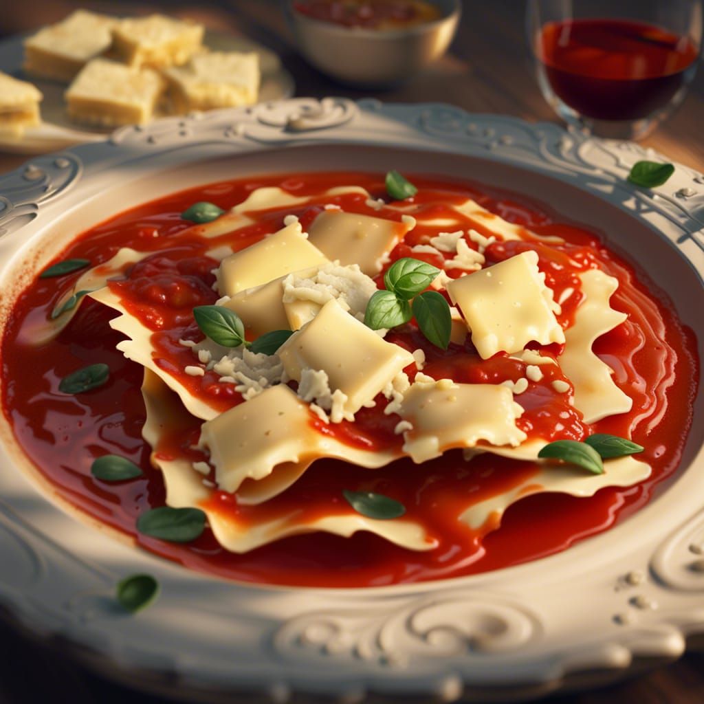 Ravioli with Red Sauce, Digital Art