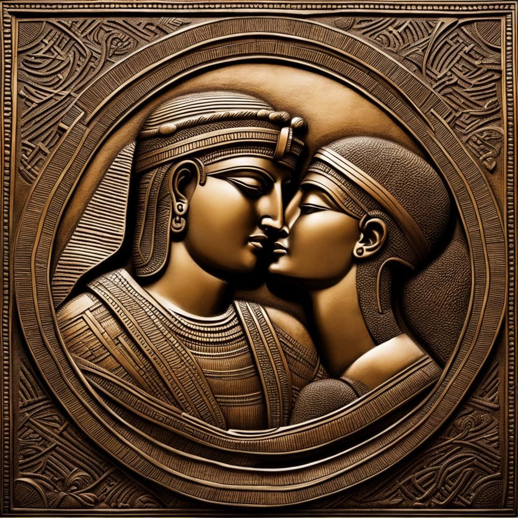 Ancient Mesopotamian Sculpture Depicting a Kiss