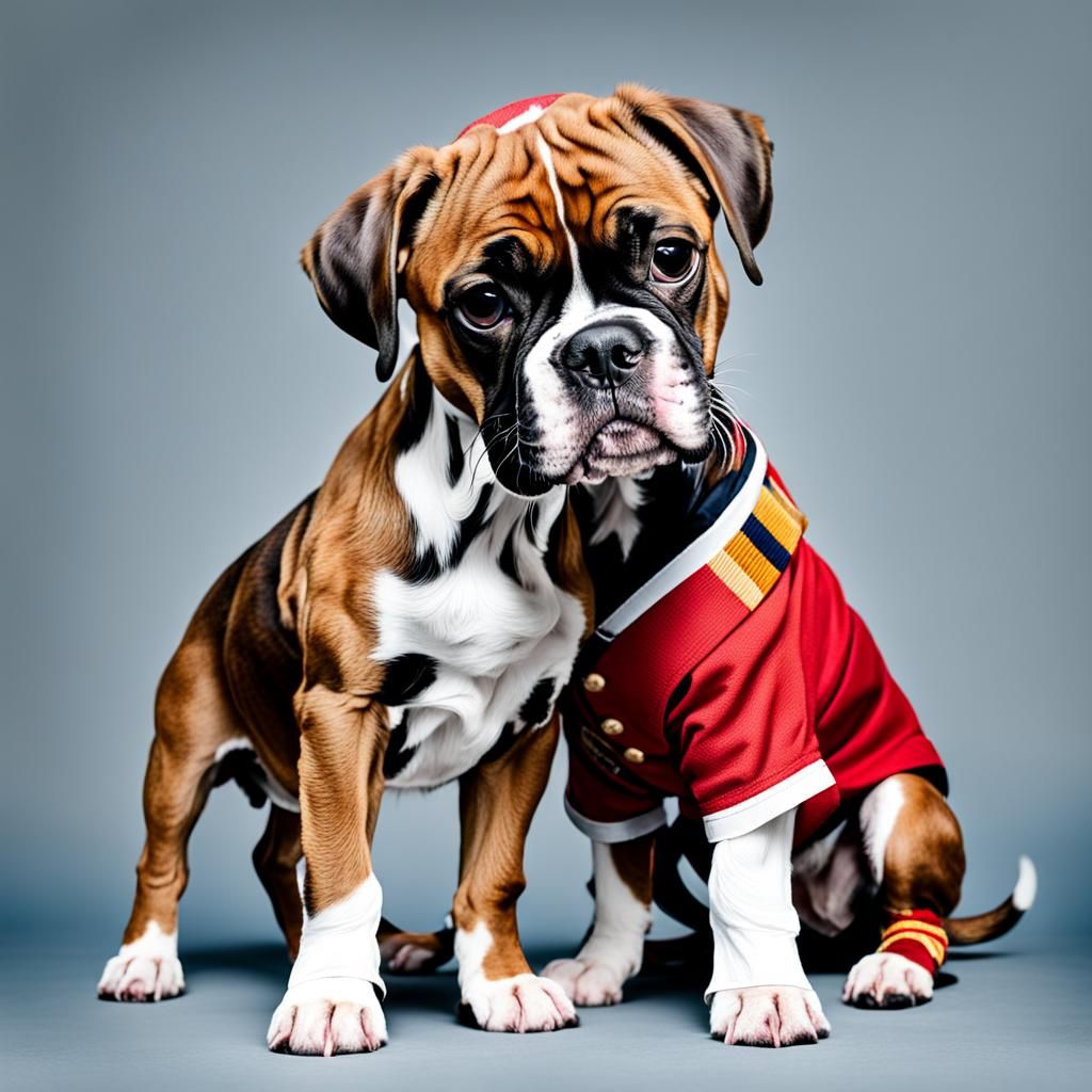 Munich Baby and Boxer Dog in Traditional Clothing