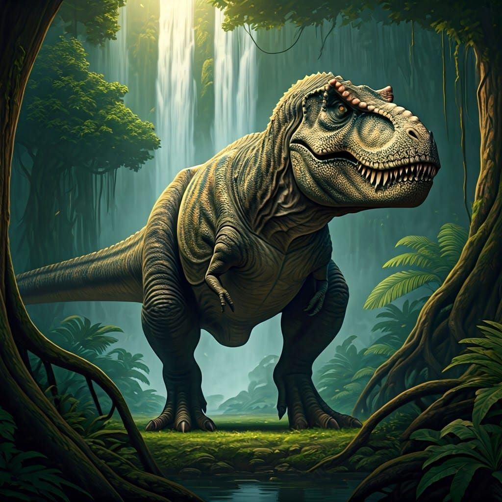 Majestic T-Rex in Vibrant Primeval Jungle