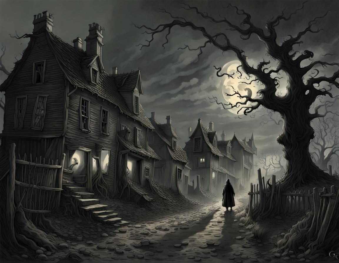 Eerie Haunted Village with Roaming Ghosts