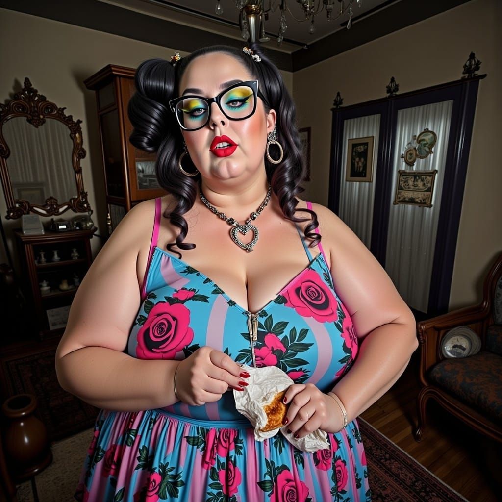 Comically Exaggerated Woman in Whimsical, Photorealistic Sty...