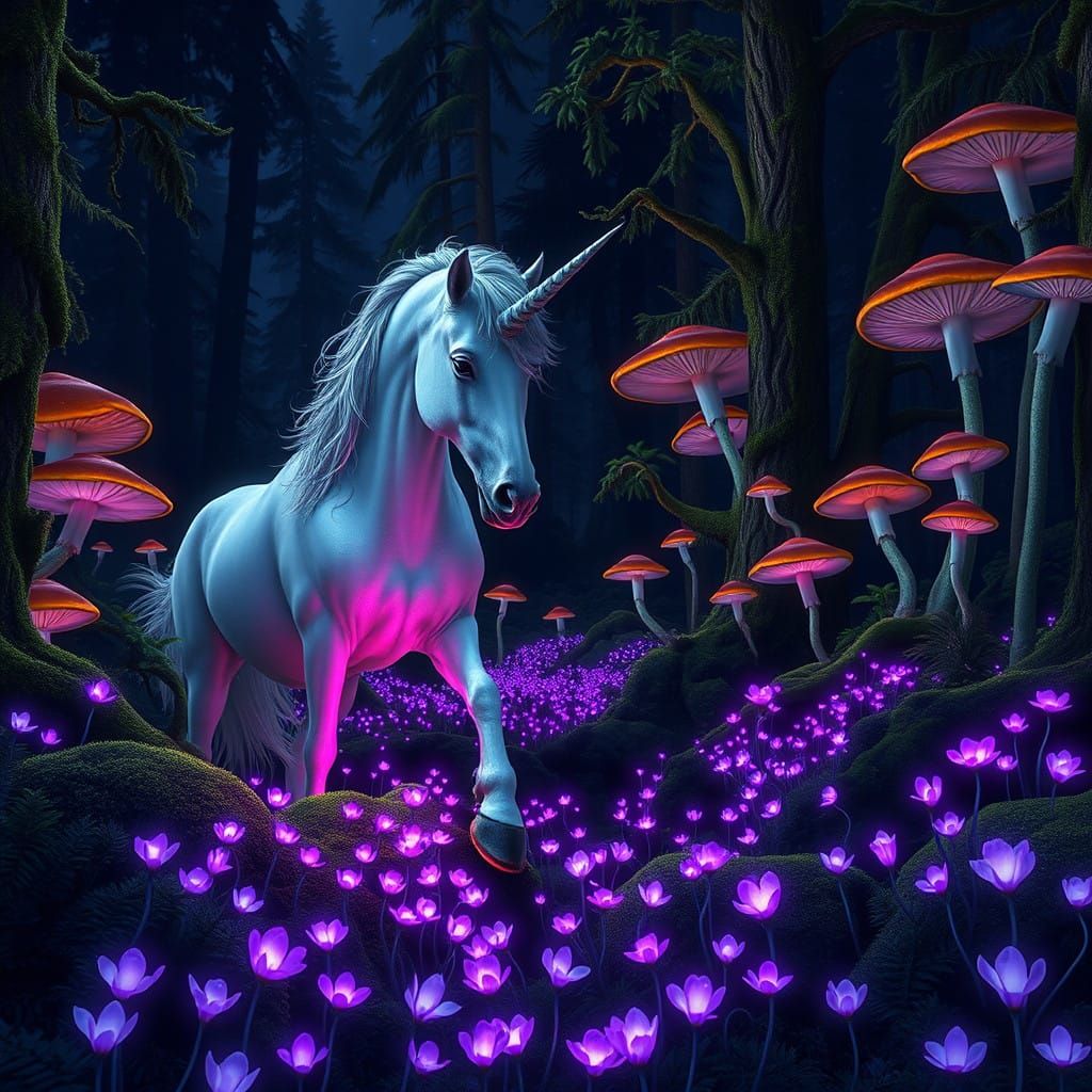 Vibrant Forest of Giant Mushrooms and Hemlock Trees in Whims...