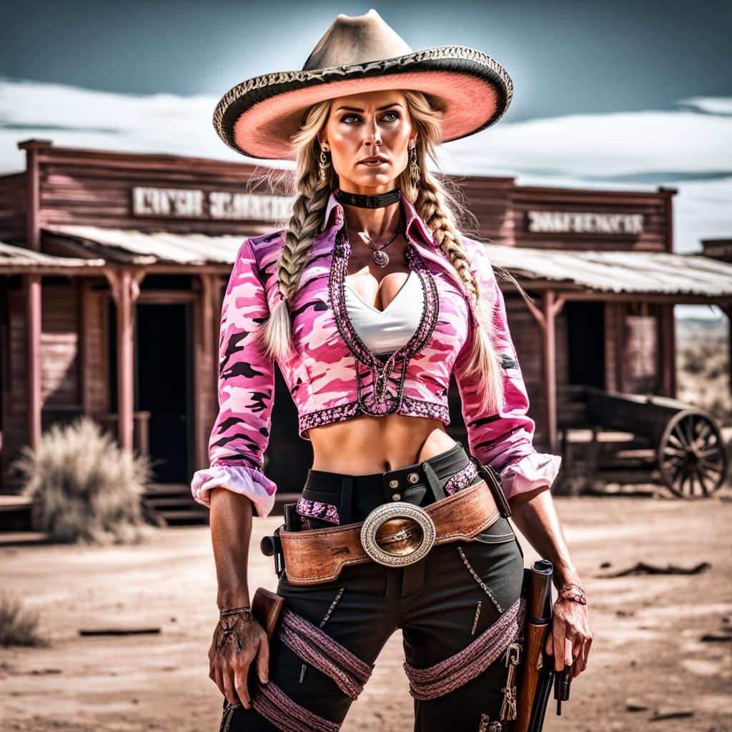 Old West Gunslinger in Pink Camo, Hyperrealistic