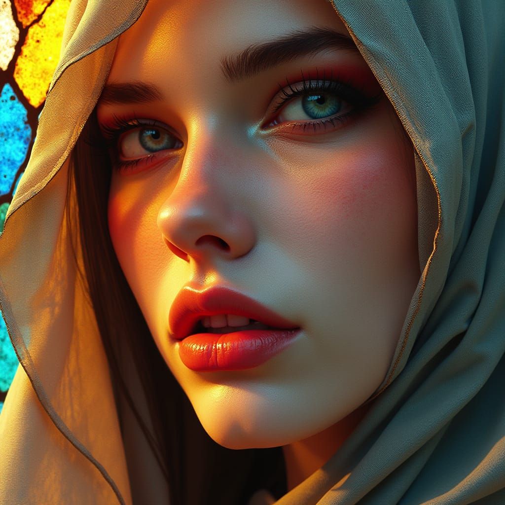 Surreal Portrait in Futuristic Style with Vibrant Colors and...