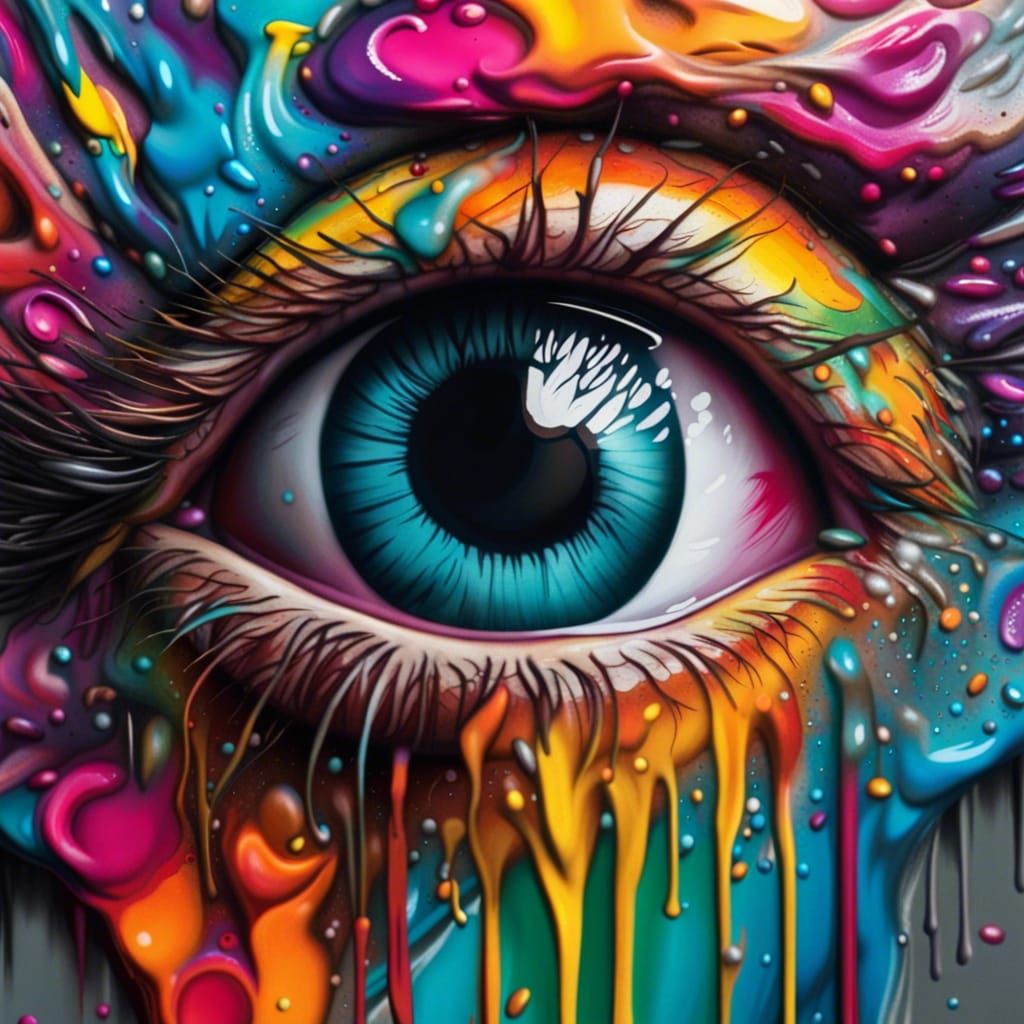 Colorful Hyperrealistic Eye in Graffiti Style