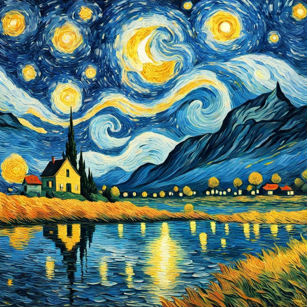 Sparkling Starry Night Van Gogh Style Landscape