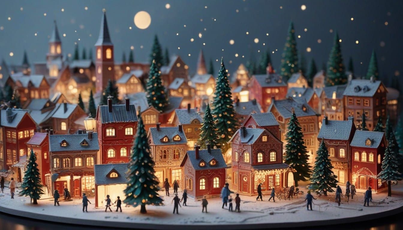 Whimsical City Christmas Scene in Papercraft Style