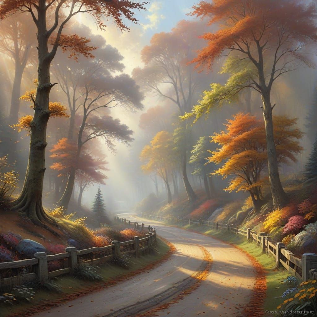 A winding road lined with trees during autumn 125