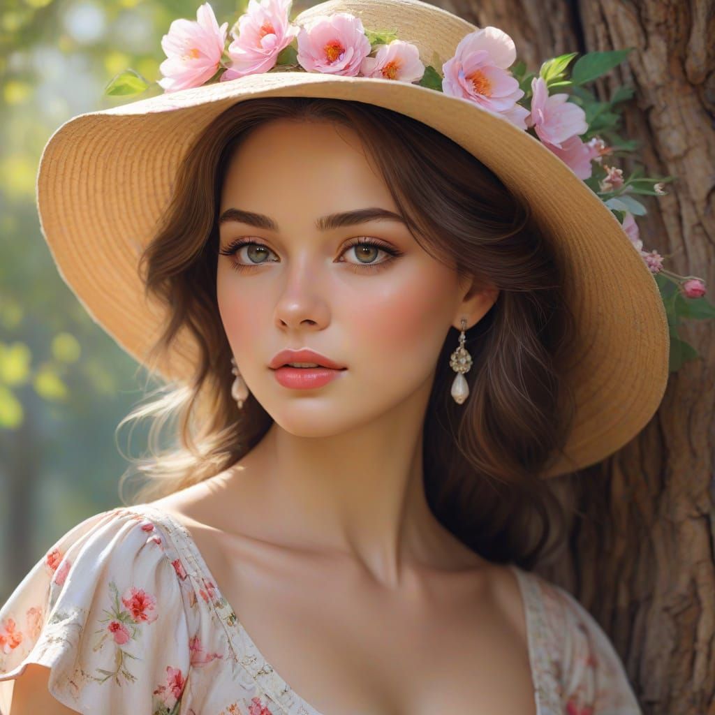 Romantic Portrait of Woman in Oil Painting Style