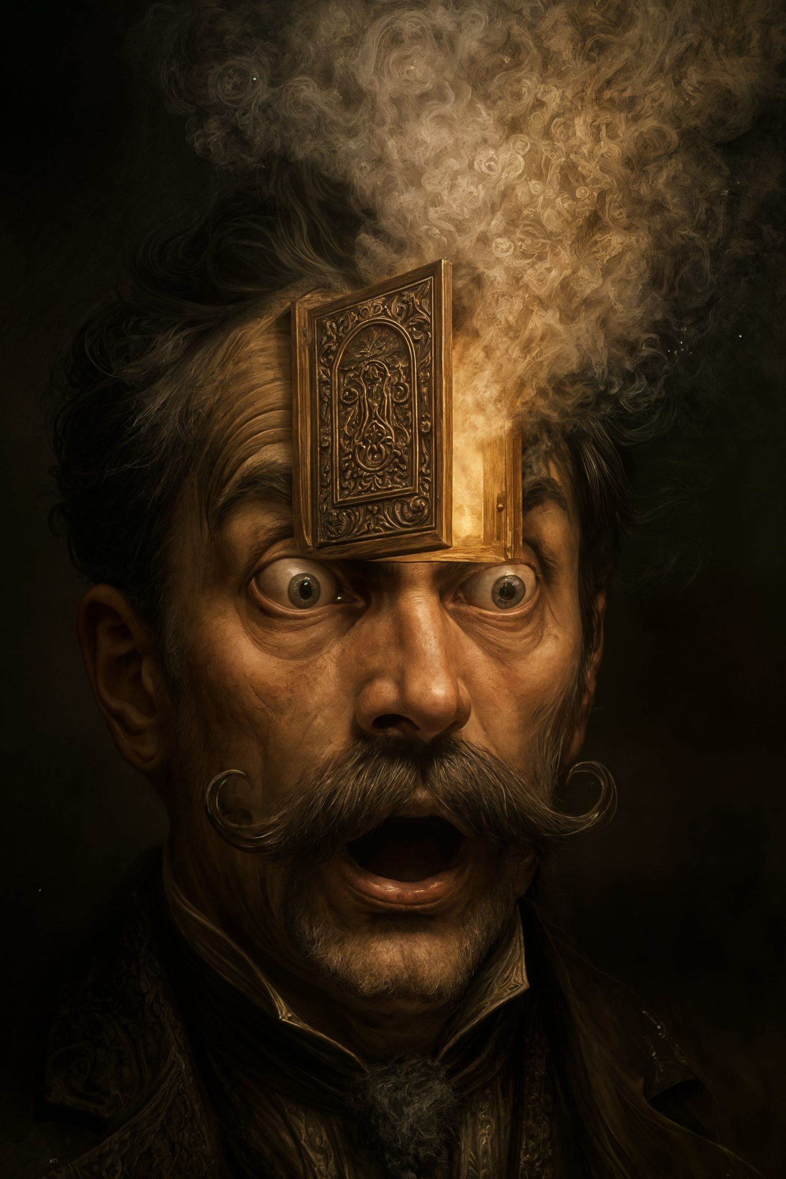 Surreal Man with Doorway to a World of Words