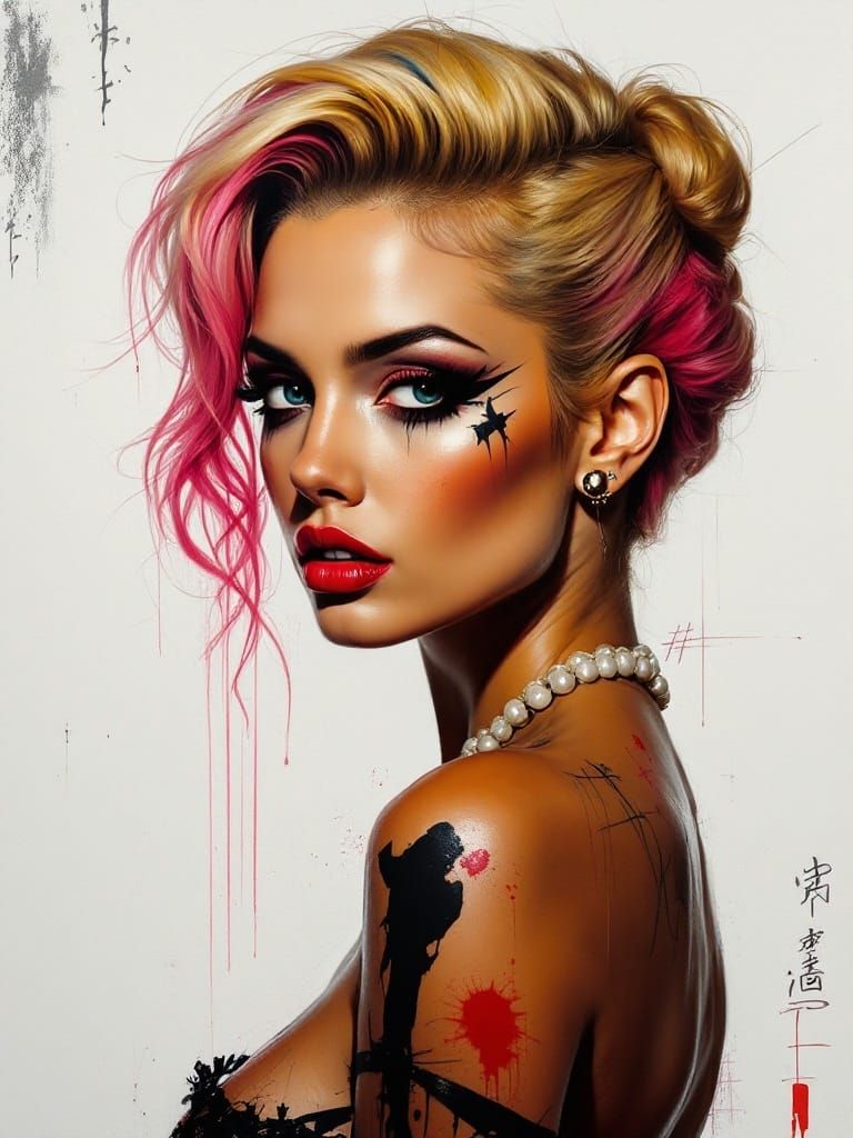 Bold Woman in Chiaroscuro Street Art Style