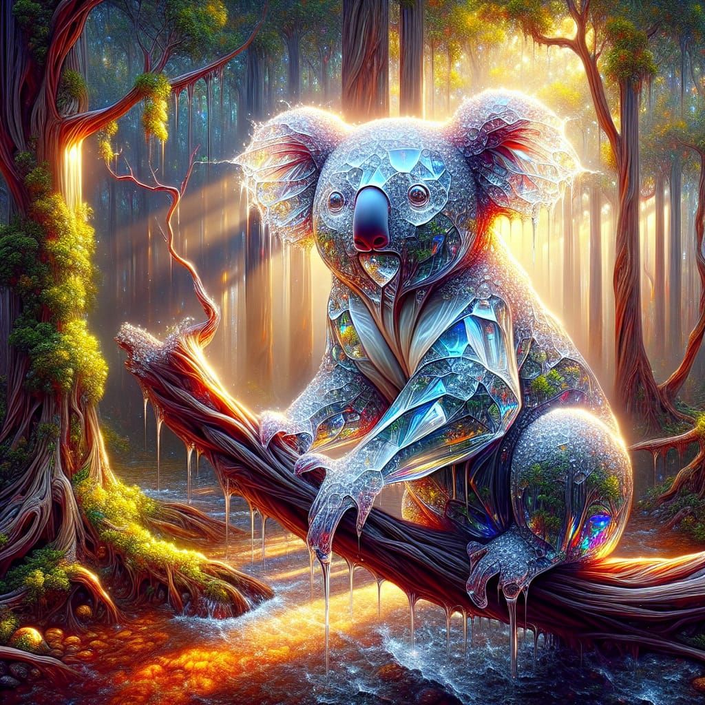 Glass Koala in Forest, Vibrant Street Art