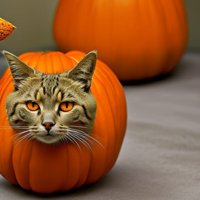 Orange Cat Resembling a Pumpkin in Room