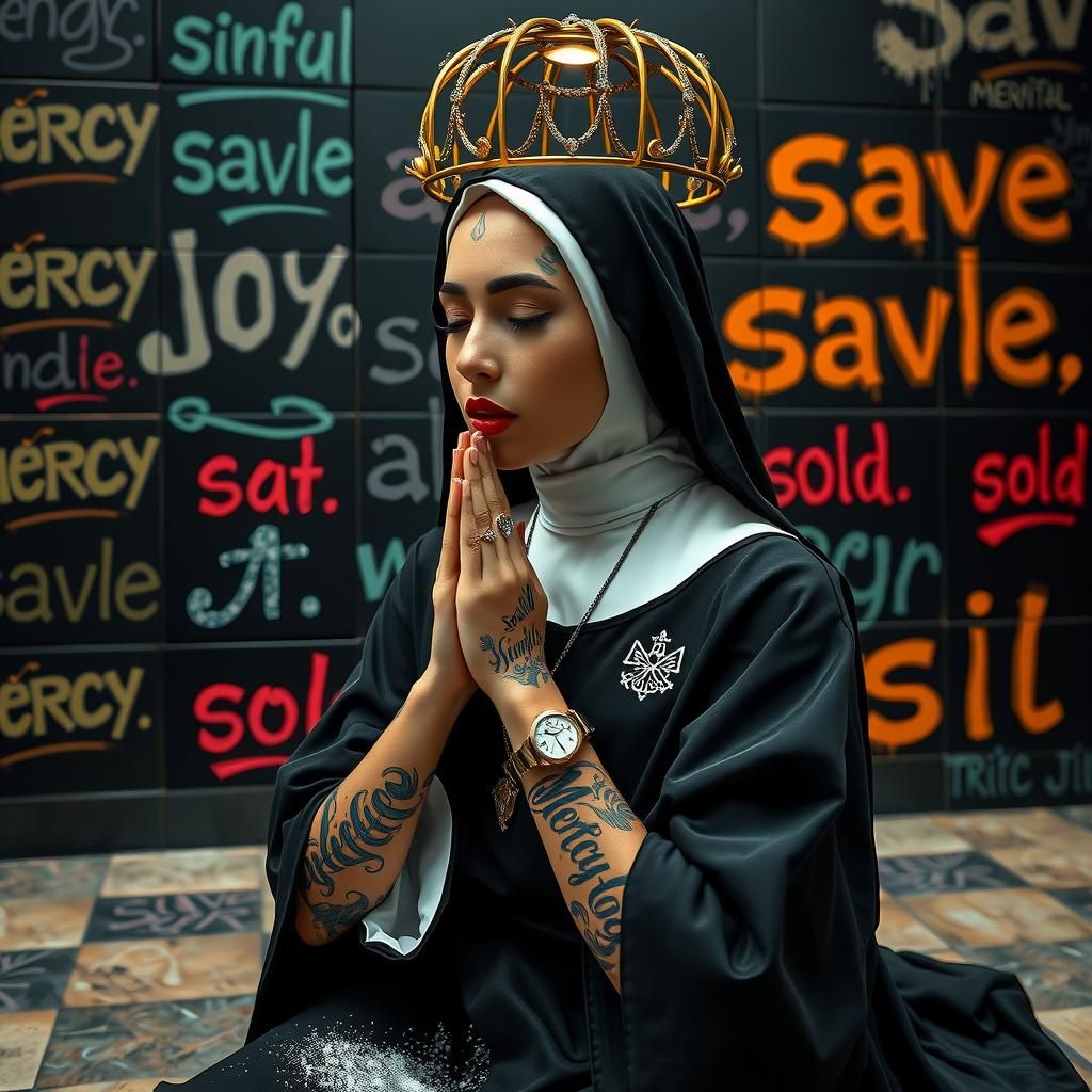 Nun with Tattoos in Pop-Gothic Style
