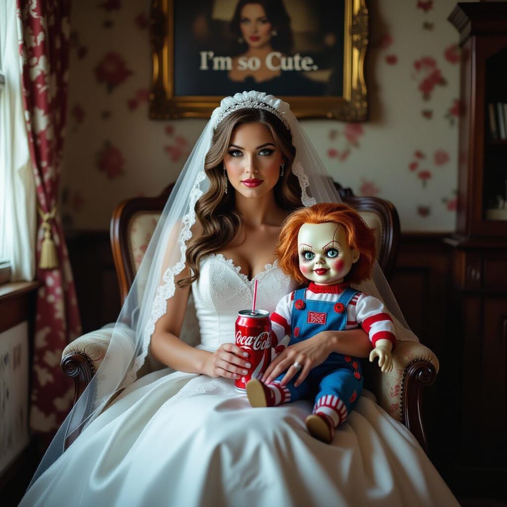 Bride with Chucky Doll and Coca-Cola in Haunted Mansion