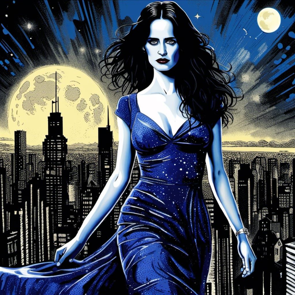 Film Noir Woman in Dystopian City