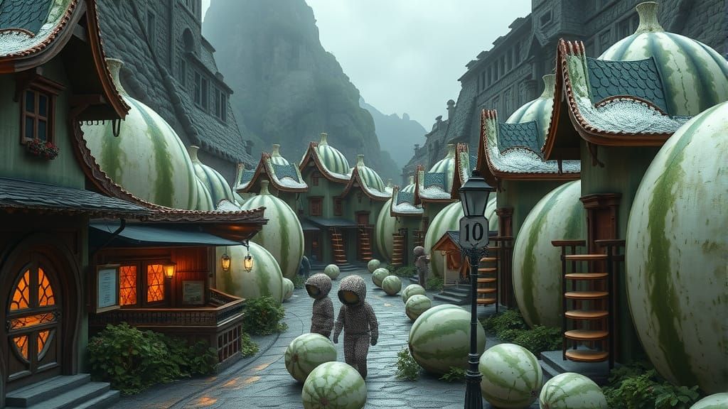 Stunning Watermelon Village Digital Artwork