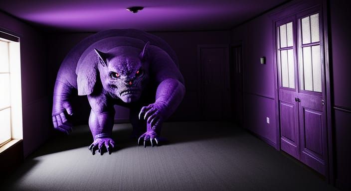 Mysterious Purple Creature in Darkened Abode