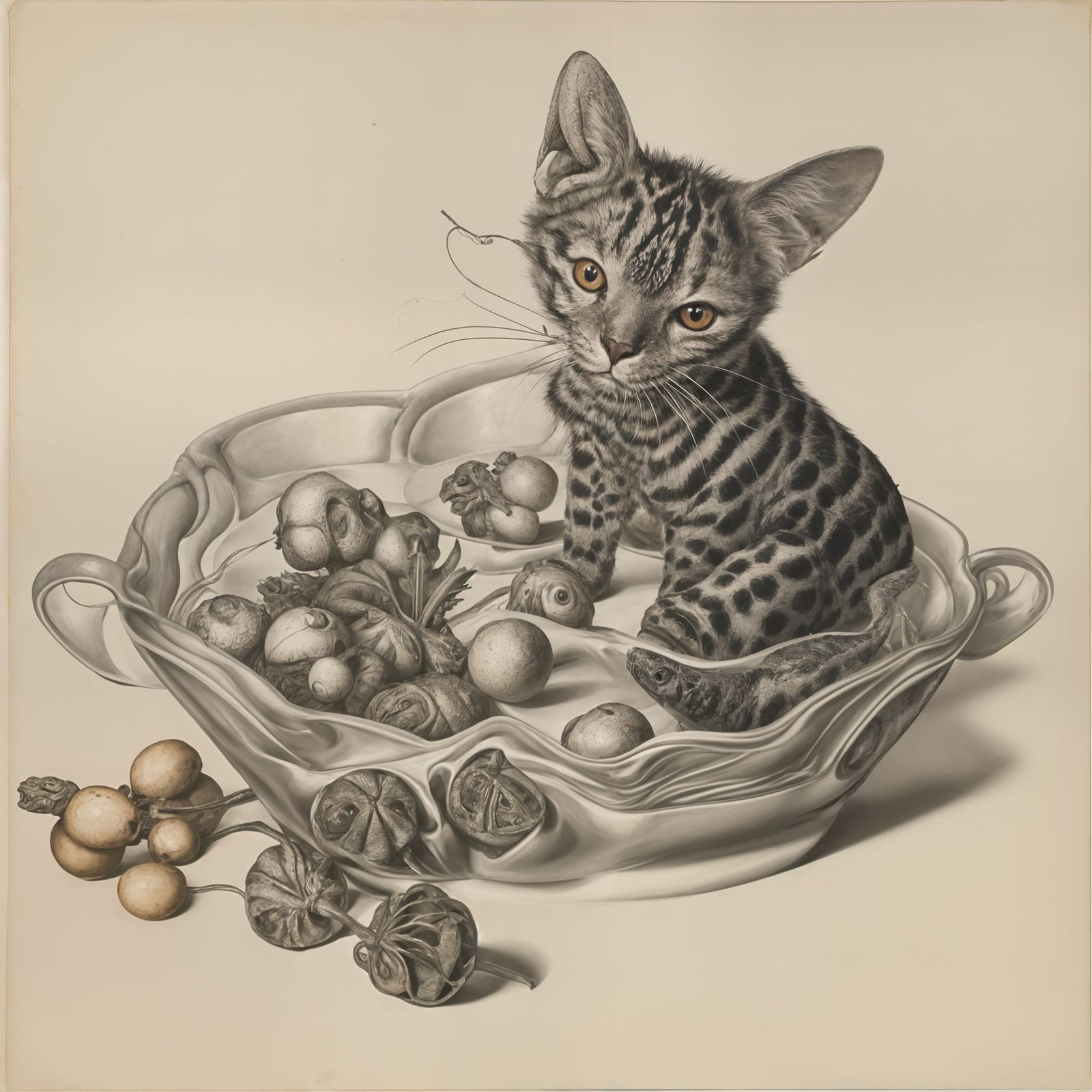 Surreal Restaurant with Bizarre Creatures, Detailed Painting