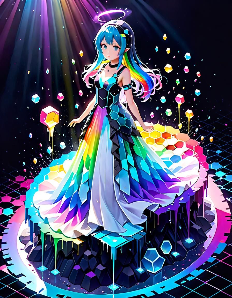 Rainbow Dress in Flowing Watercolour Ink Splatter