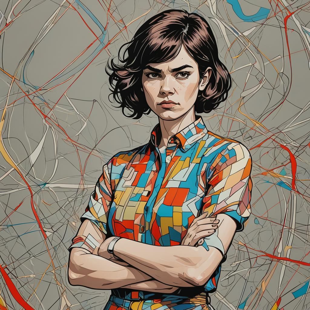 Defiant Girl in Graphic Abstract Comic Art Style