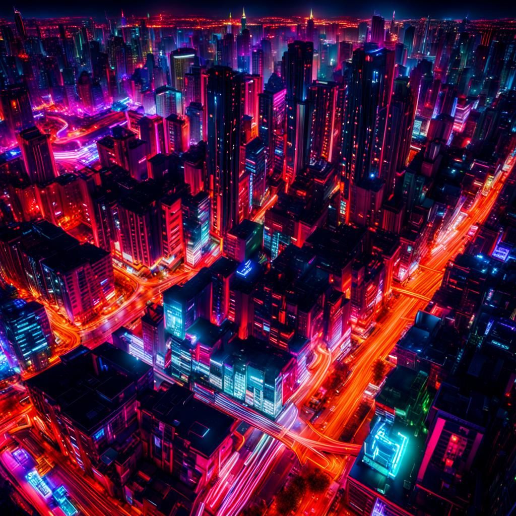 Hyperrealistic Neon Night Cityscape in HDR