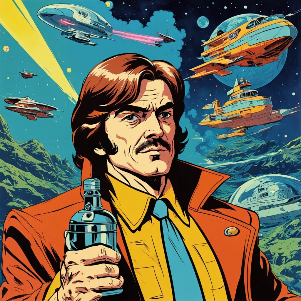 Grotesque Space Odyssey in Retro Sci-Fi Cartoon Aesthetic