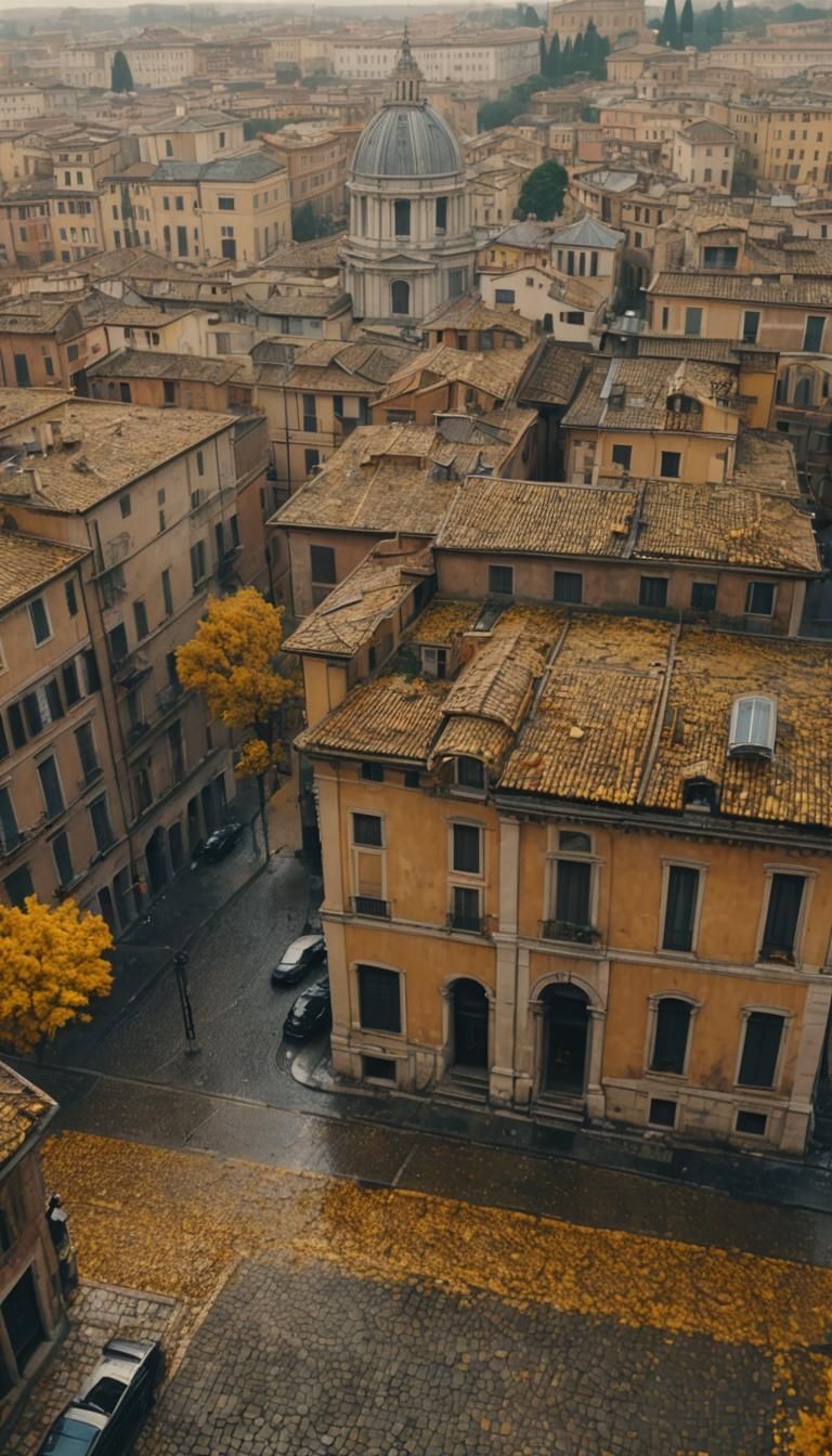 Rainy Italian Renaissance Cityscape in Cinematic Style