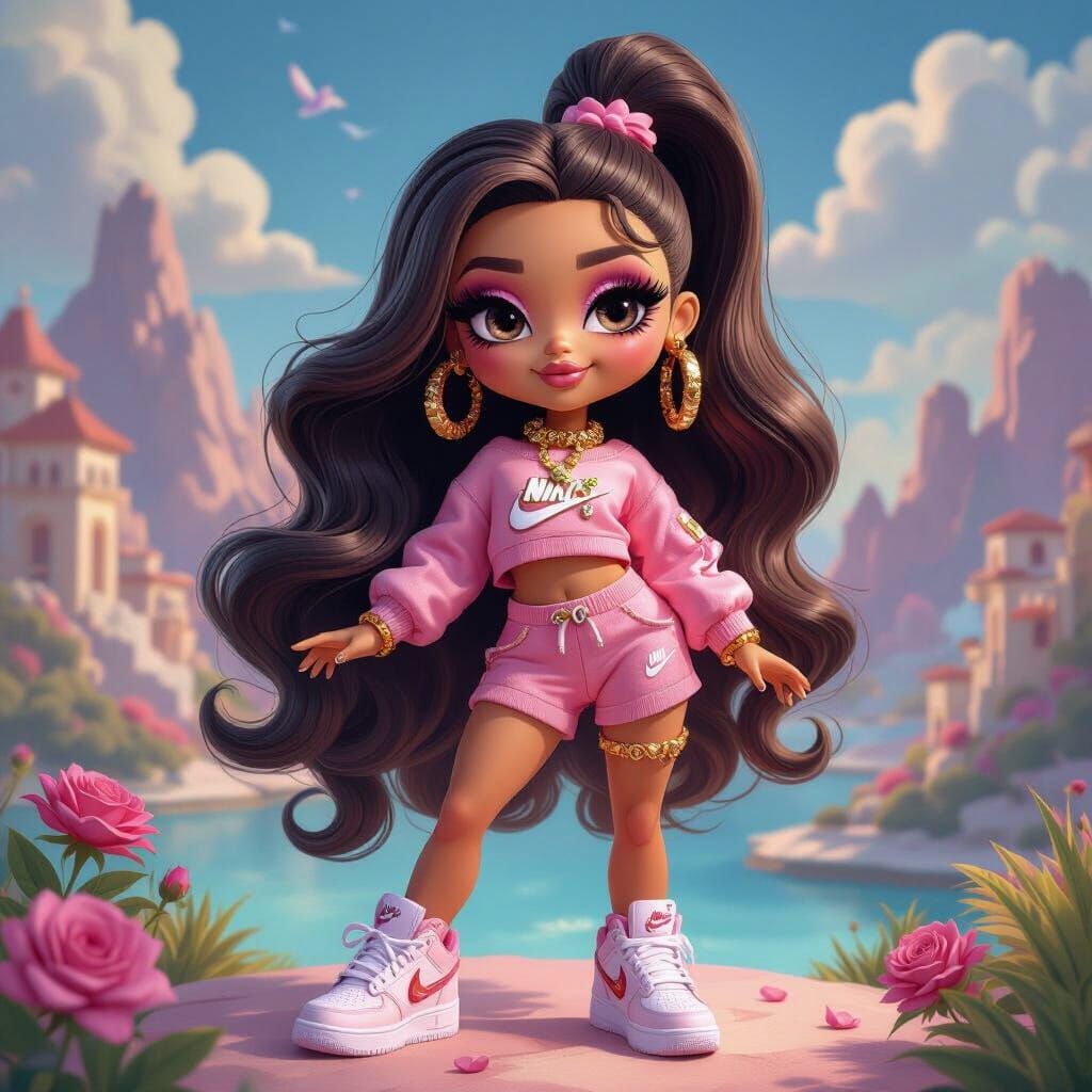 Bratz Doll in Dreamlike Surrealist Pixar Scene