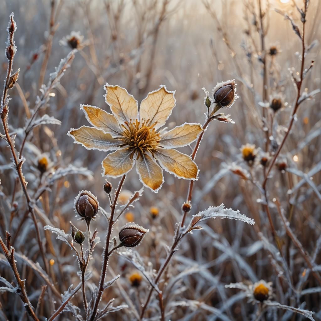 Frozen Flower in Winter Landscape as Impressionist Painting