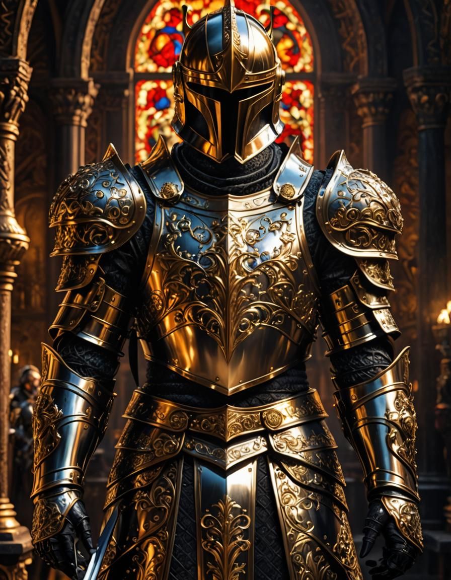 Holy Knight in Ebony and Gold Armor
