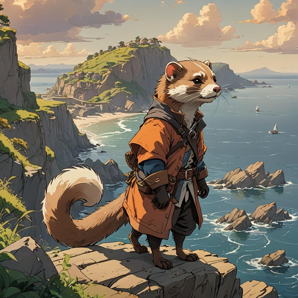 Redwall Style Ferret Pirate on Cliff