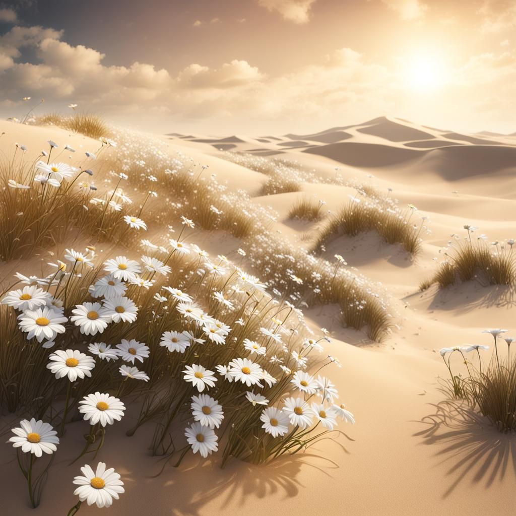 White Daisies on Sandy Dunes: Digital Matte Painting