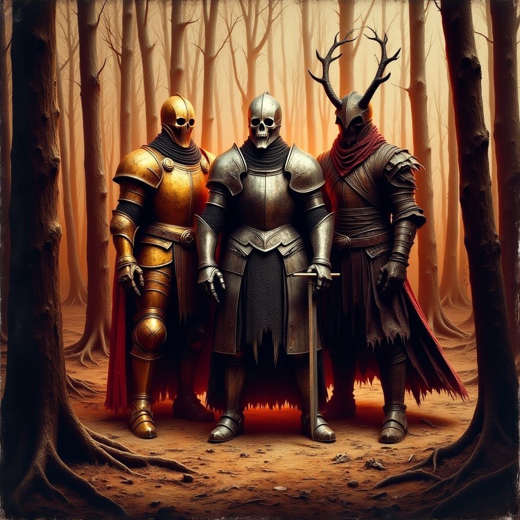Knights in Forest Clearing as Fantasy Art