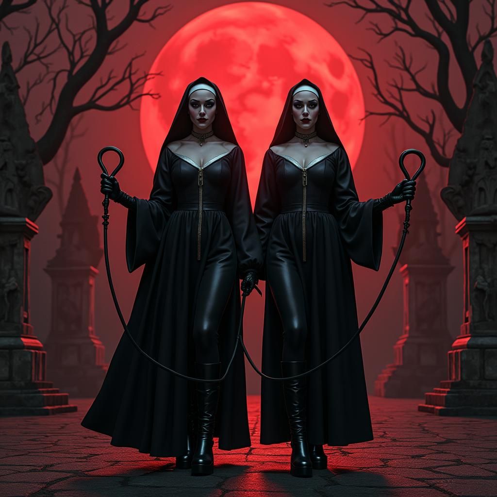 Gothic Nuns in Abandoned Fairground: Digital Art