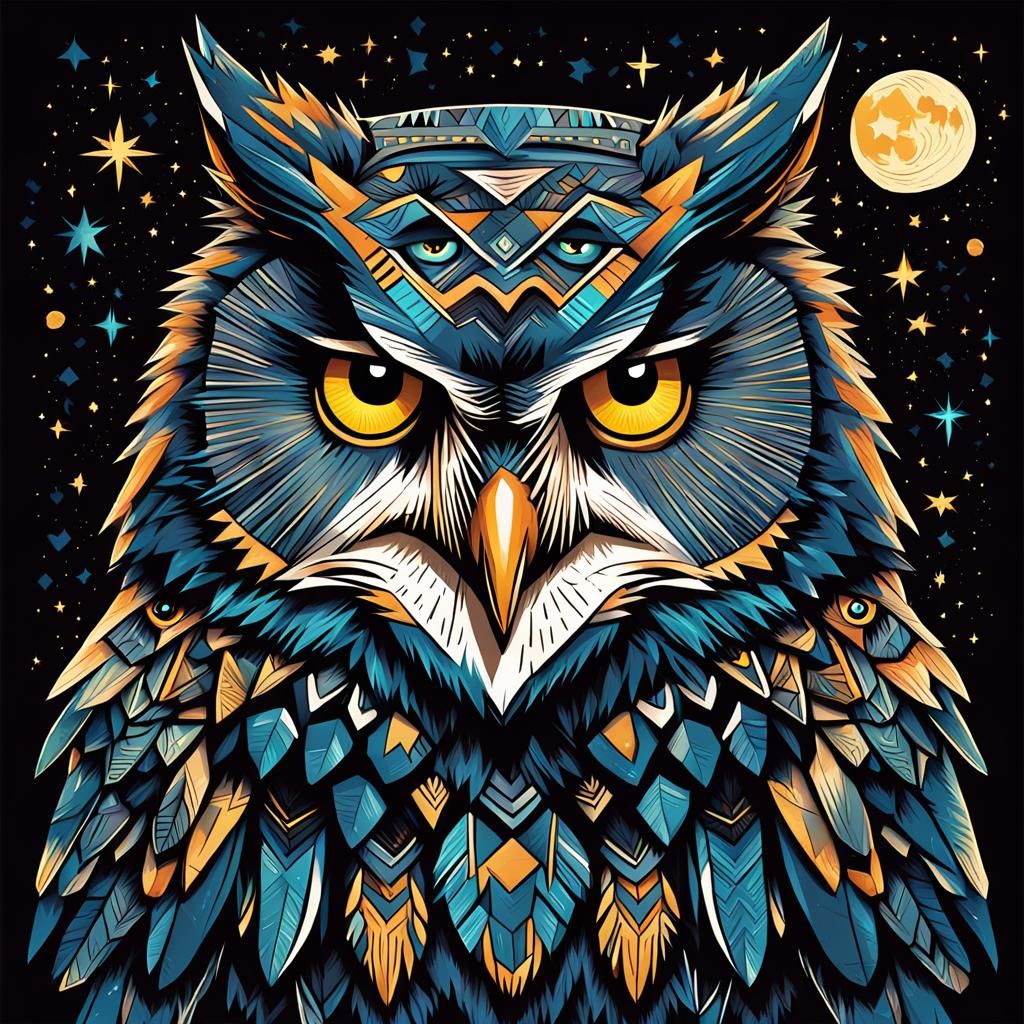 Owl vs Wolf in Basquiat-Inspired Digital Art