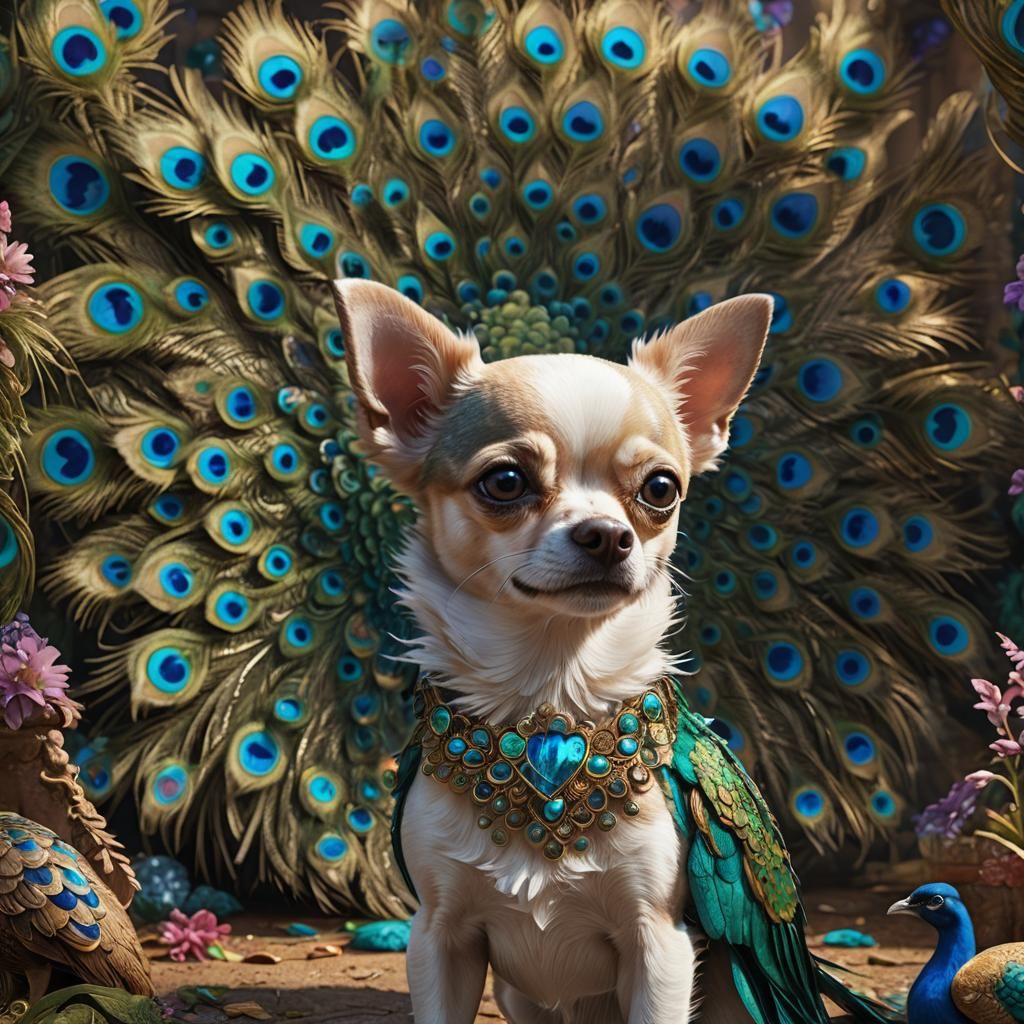 Chihuahua Peacock Hybrid in Detailed Digital Art