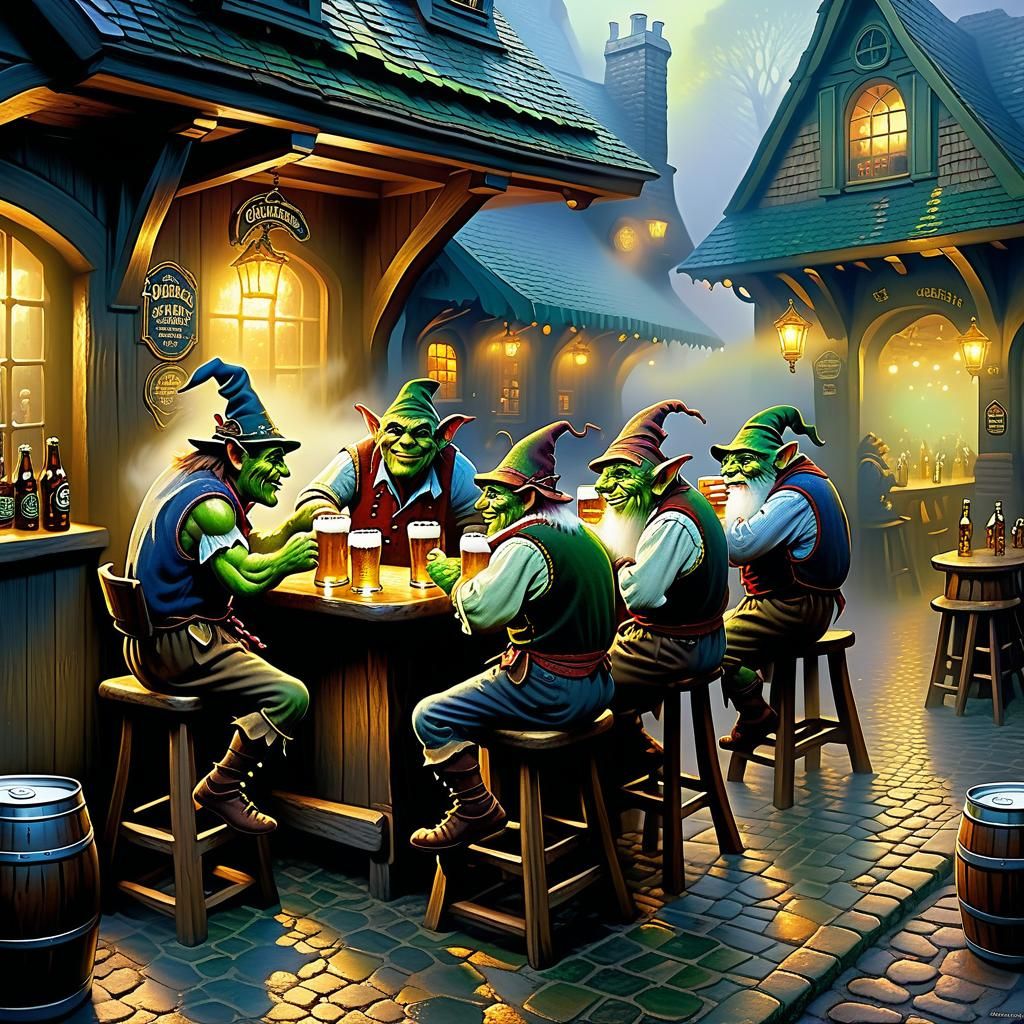 Goblins in Tavern: Ethereal Fantasy Scene