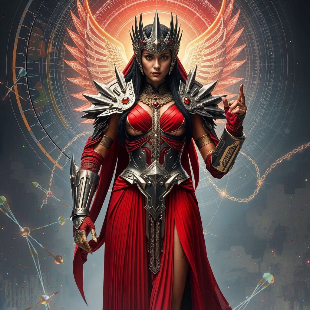 Surreal Cosmic Goddess in Metallic Armor with Angelic Wings