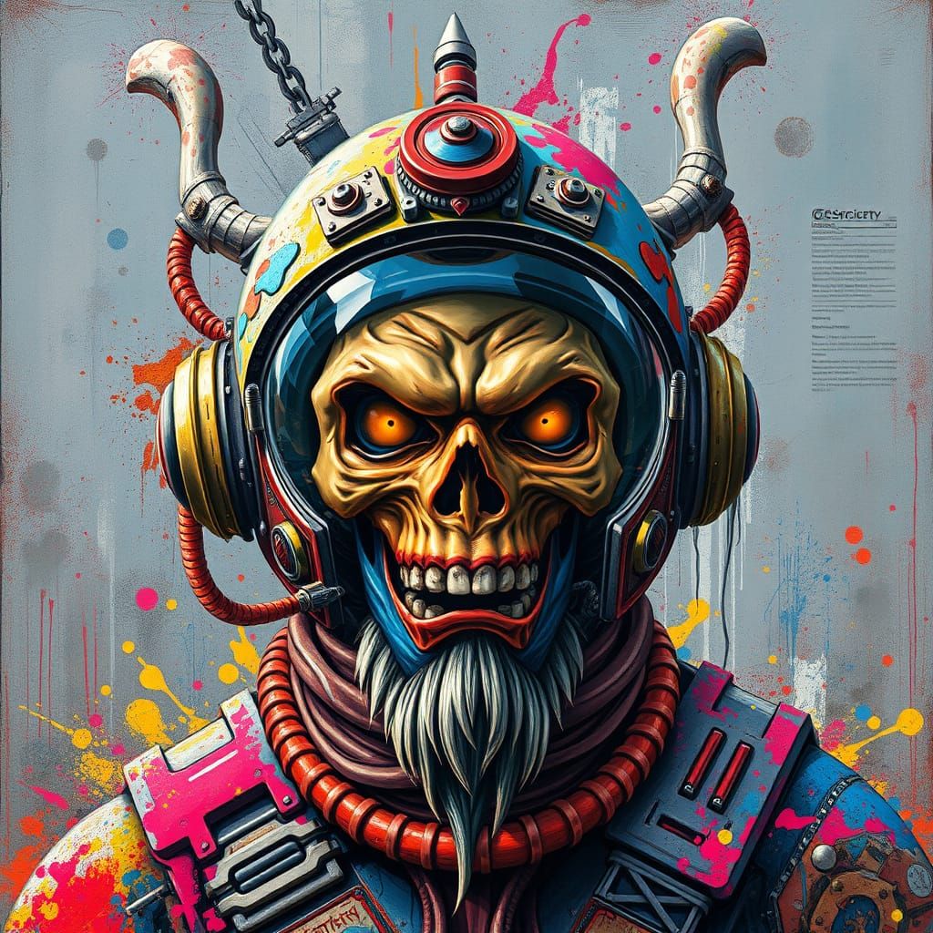 Bizarre Scythian Spaceman in Vibrant Graffiti Art Style