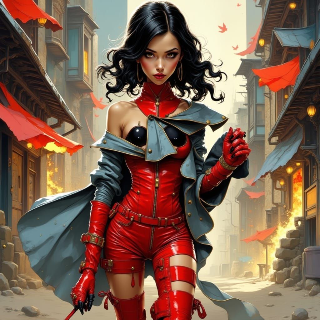 Confident Woman in Red Boots, Concept Art Portrait