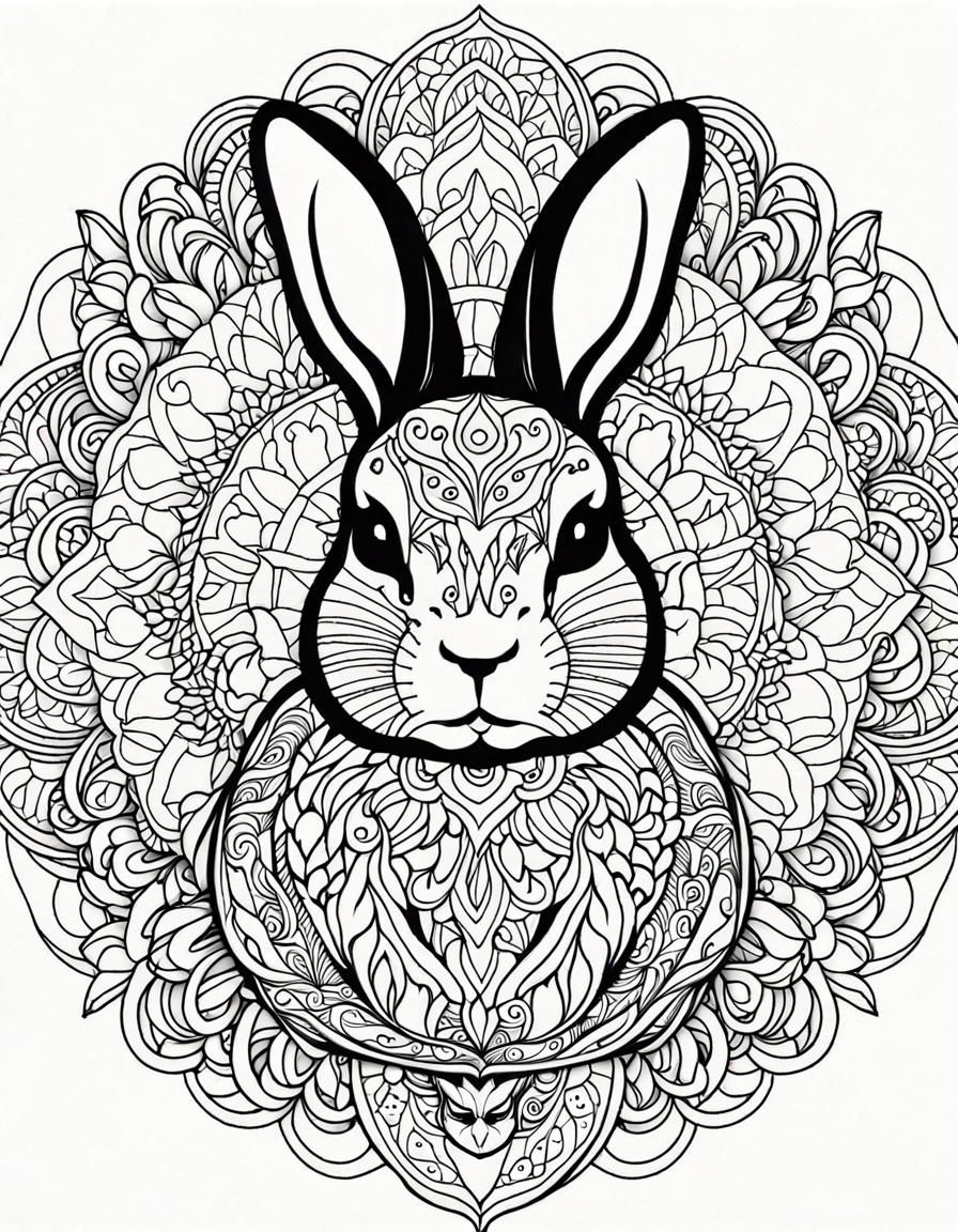 Intricate Rabbit Mandala in Zentangle Style