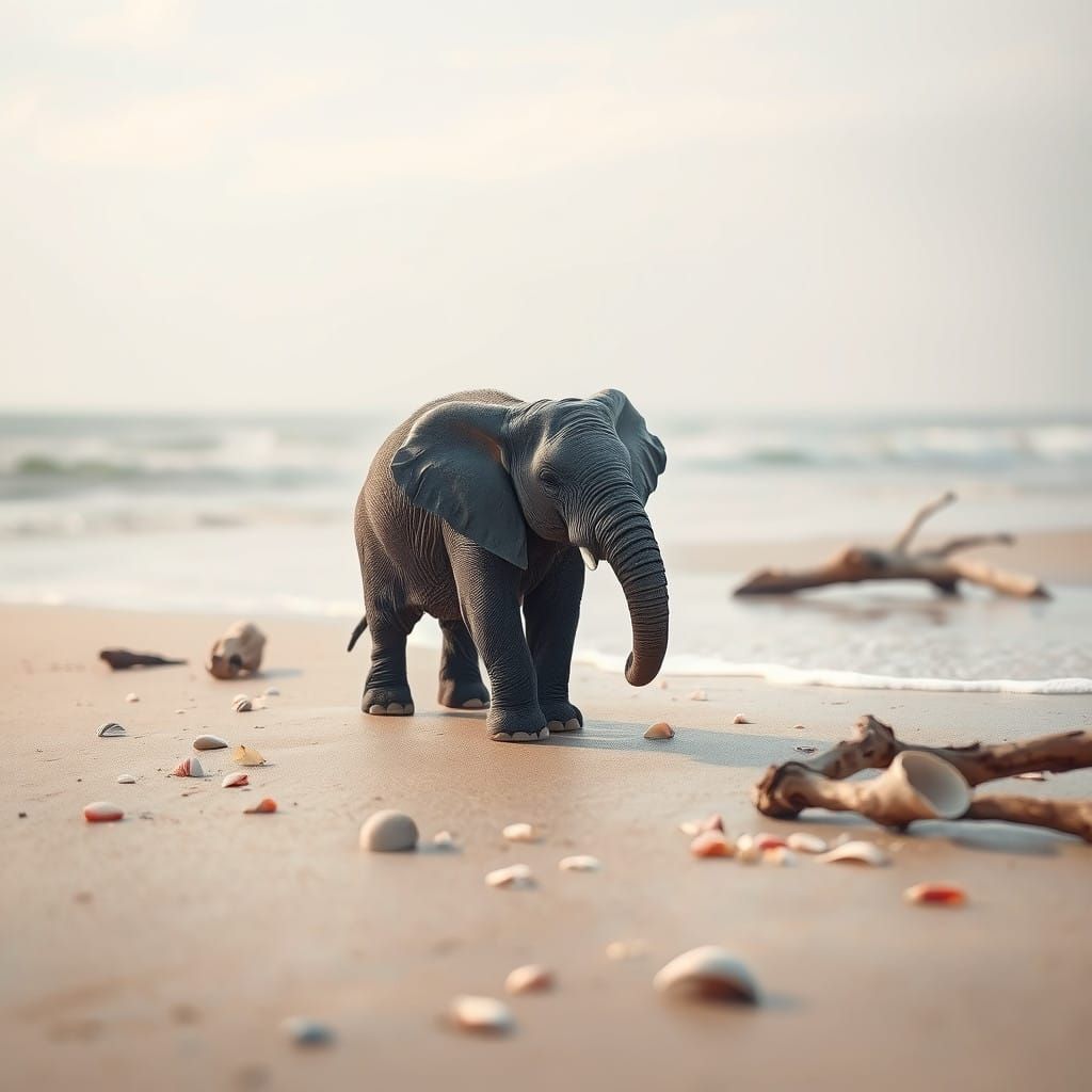 Serene Gray Elephant on Idyllic Beach