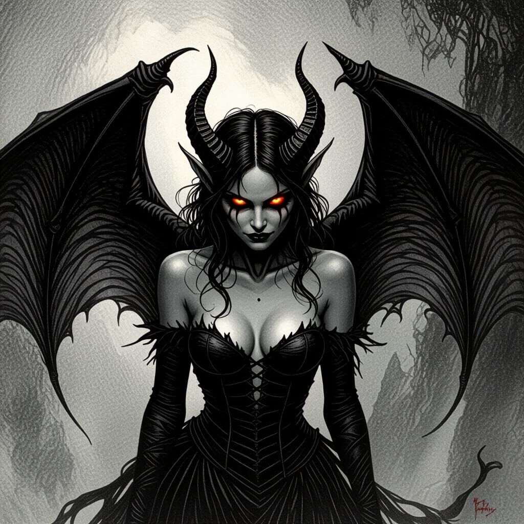 Fiery-Eyed Demon Imp in Dark Fantasy Style