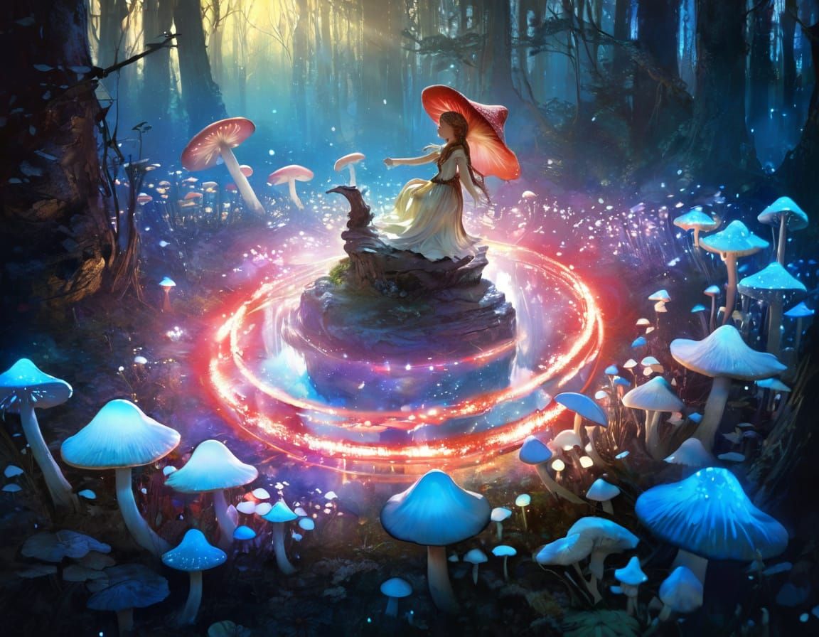 Enchanting Fairy Ring of Luminescent Mushrooms