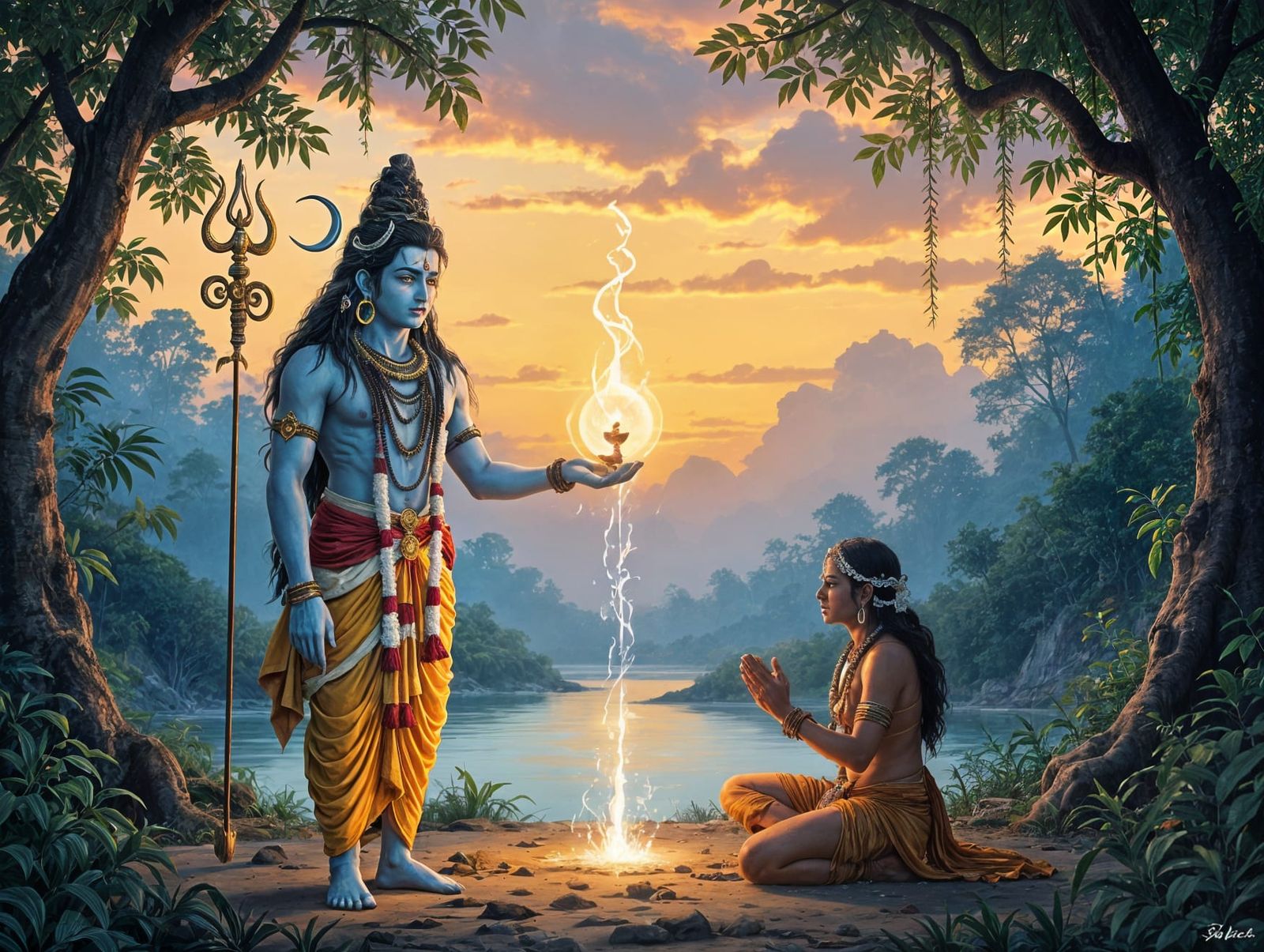 Lord Shiva Grants Pashupatastra to Arjuna in Jungle