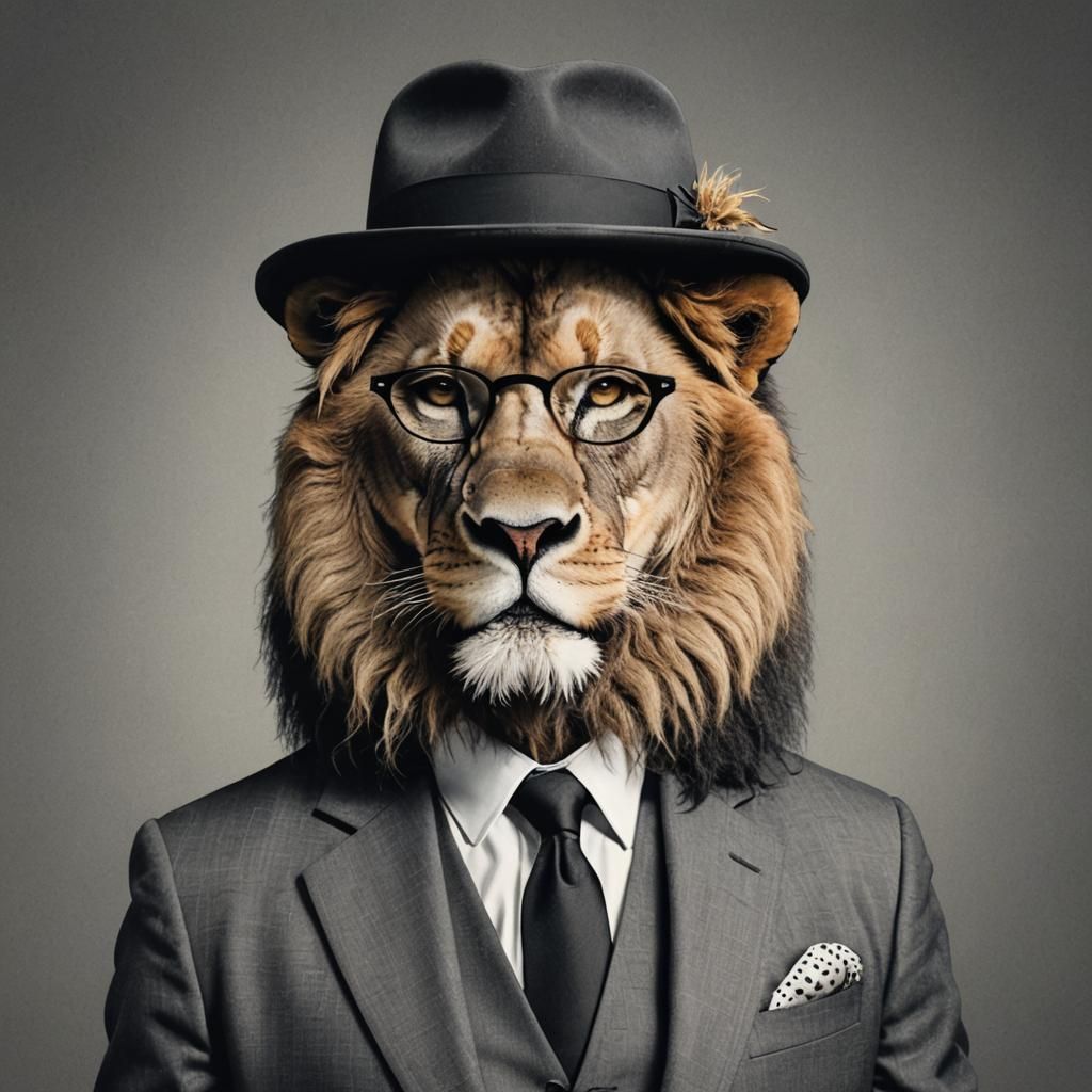 Lion Gentleman in Suit and Glasses